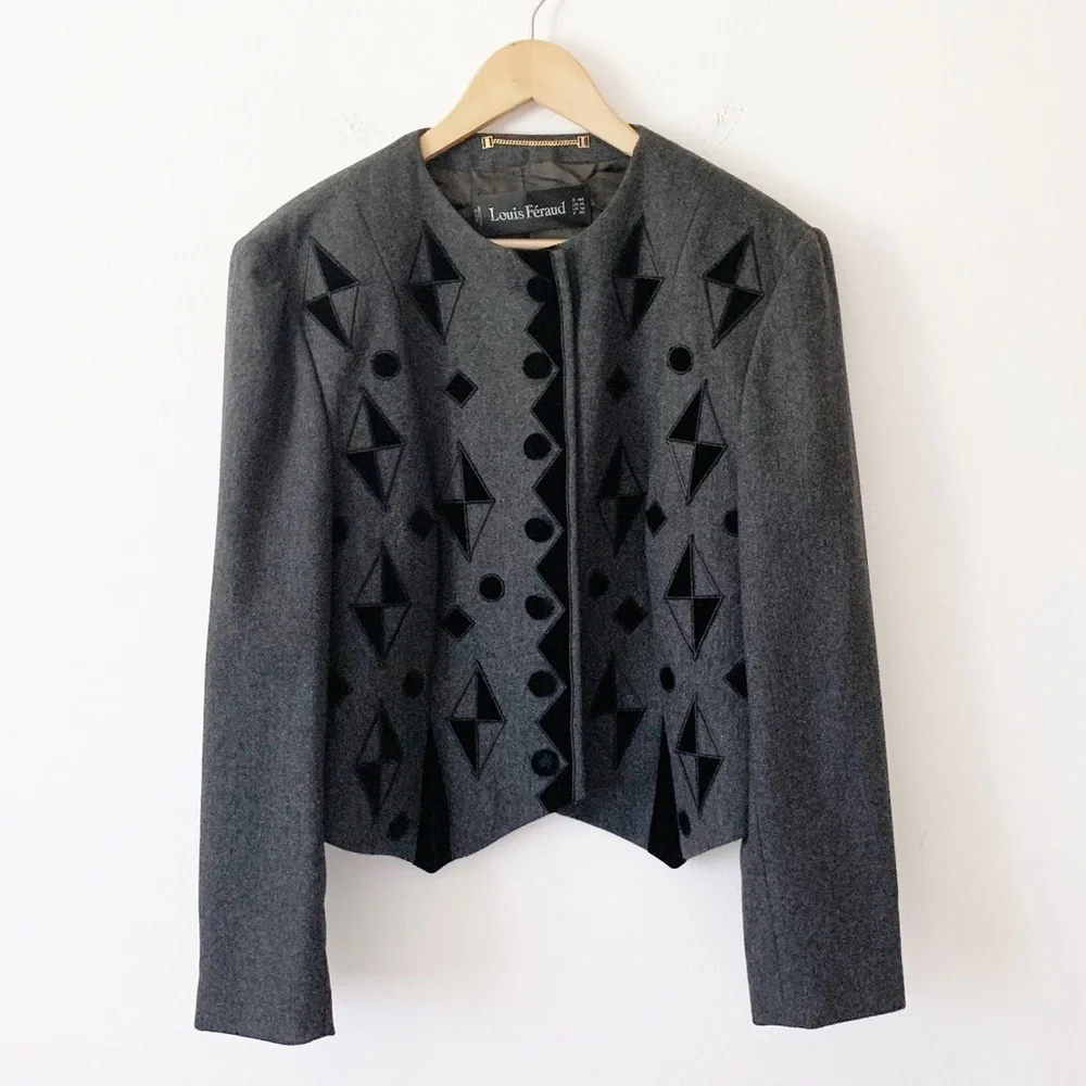 Vintage Louis Feraud Wool-Cashmere Velvet Blazer - Picture 2 of 7